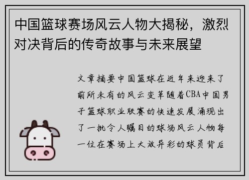 中国篮球赛场风云人物大揭秘，激烈对决背后的传奇故事与未来展望