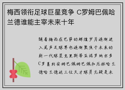 梅西领衔足球巨星竞争 C罗姆巴佩哈兰德谁能主宰未来十年