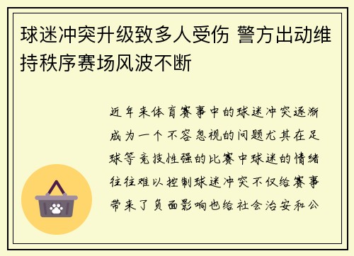球迷冲突升级致多人受伤 警方出动维持秩序赛场风波不断